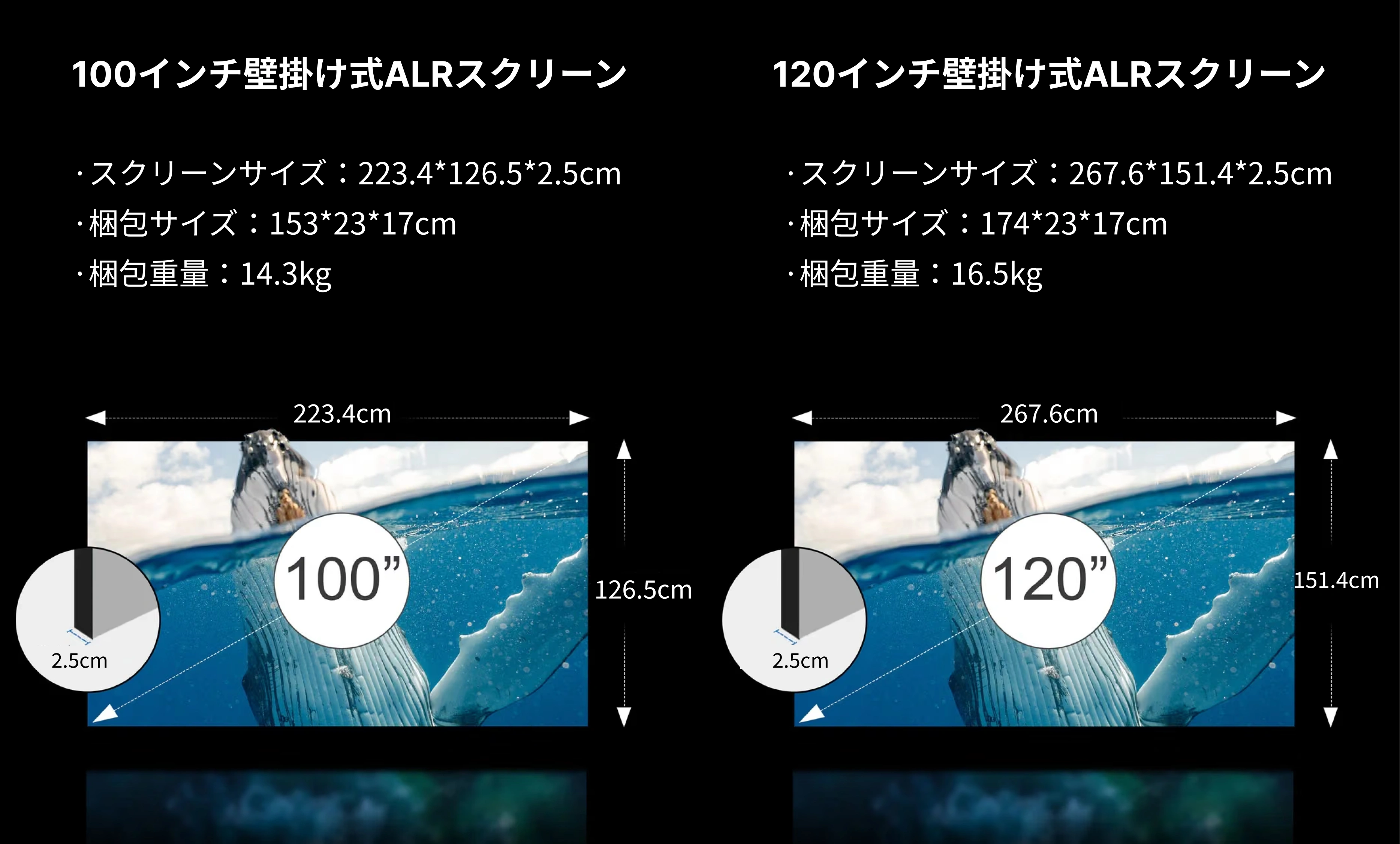 ALR プロジェクター スクリーン 120インチ 100～132インチ レンチキュラー・シネマティック ALR スクリーン